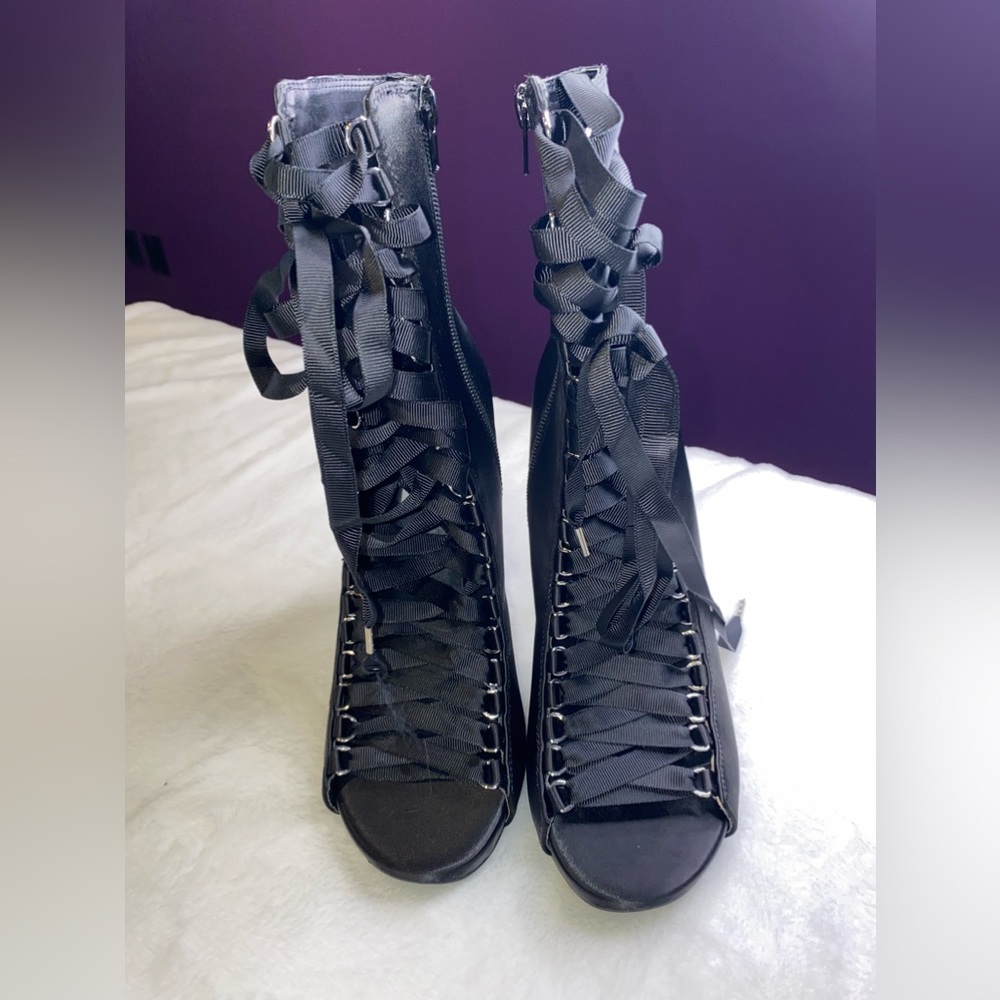 Never Worn. Satin Black Bootie. Steve Madden